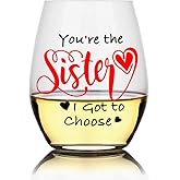Perfectinsoy You're the Sister I Got to Choose Stemless Wine Glass, 15 Oz, Red, BPA Free, Glass, Contemporary, Reusable, Daily Use, Holiday Theme, Free, Light Weight, Durable