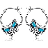 LELOUCHY Owl/Hummingbird/Butterfly/Dragonfly Animal Turquoise Hoop Earrings 925 Sterling Silver Vintage Turquoise Hoop Earrings for Anniversary Birthday Women Gifts