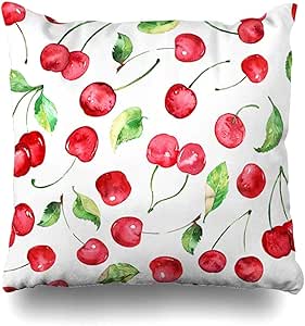 Funda Cojín Almohada,Vitamina Verde Patrón Acuarela Cerezas Fruta