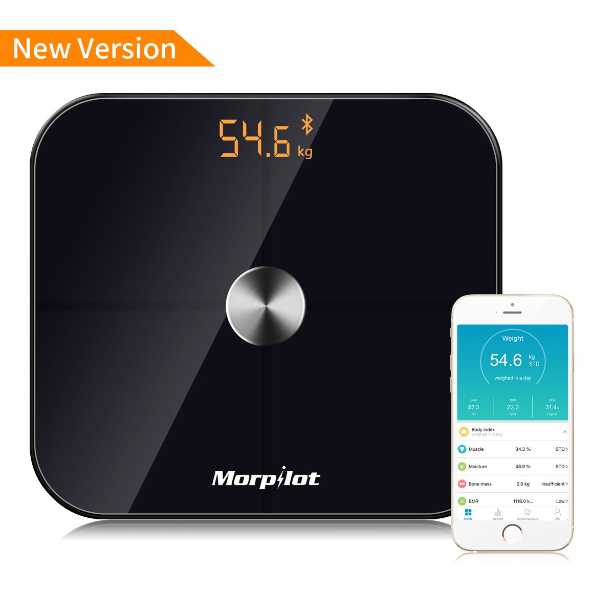 Bluetooth Body Fat Scale,17 Body Metrics, Morilot Smart Digital ITO Bmi Weight Bathroom Scale,Body Composition Analyzer Health Monitor with iOS and Android APP, 396 lbs