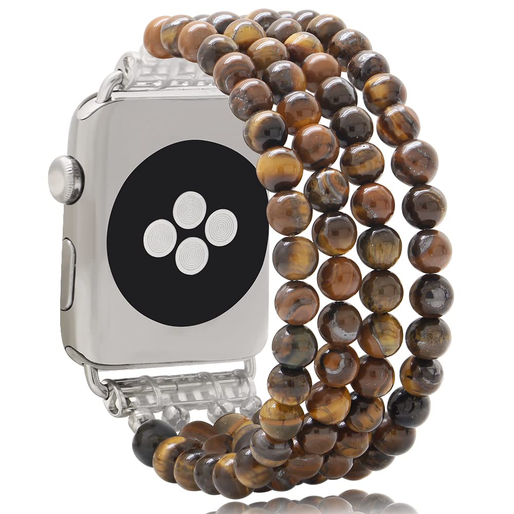 KAI Top Bracelet Band Compatible with Apple Watch Band 38mm/40mm/41mm/42mm(S10) for Women, Natural Stone Beaded Elastic Stretchy Replacement Strap for iWatch Ultra SE Series 10 9 8 7 6 5 4 3 2 1