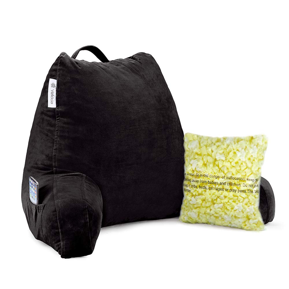 Vekkia Reading & Bed Rest Pillow with Support Arms, Pockets, Memory Foam. Perfect Back Support Cushion for Adults Reading/Watching TV/Sitting Up in Bed – Extra Foams Incl. Customize Softness-18