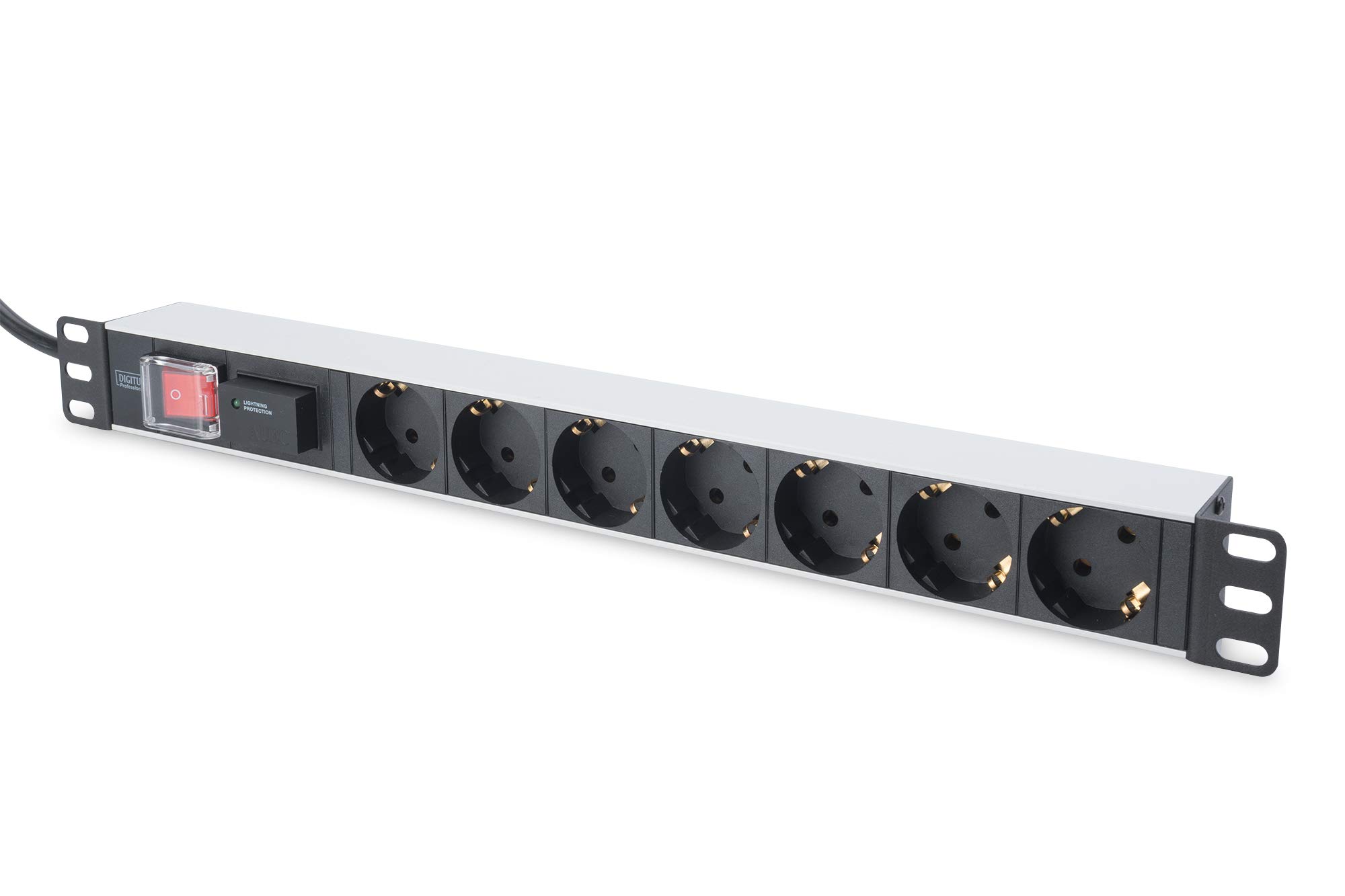 DIGITUS DN-95407-19" multiple socket outlet - 7 outlets - 1U - With switch & overvoltage protection - 230VAC 50/60Hz - 16A - 3680W - For 19" network and server cabinets — image 1