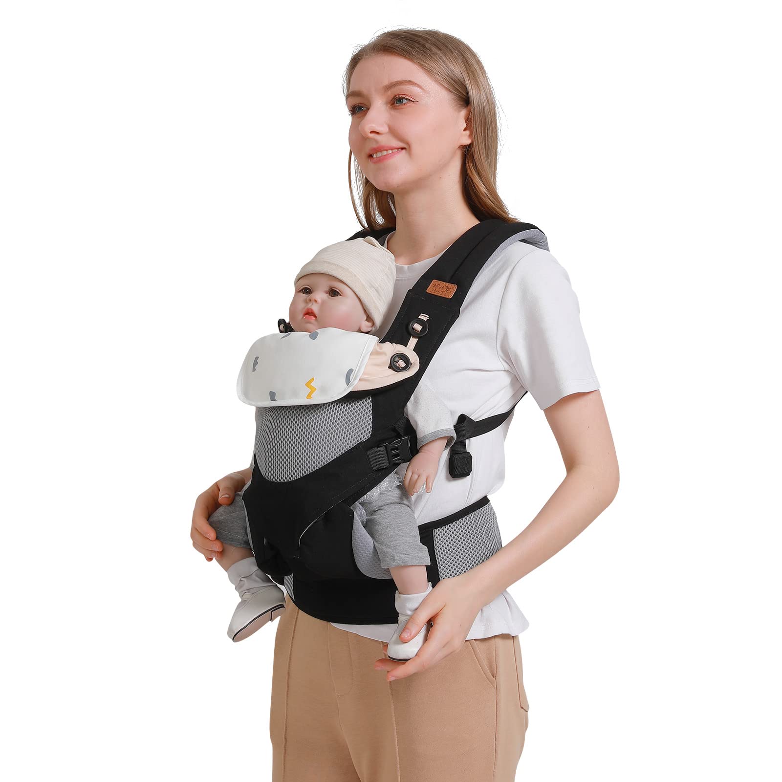 SONARIN 3-in-1 Breathable Baby Carrier,Multi-Function Lightweight Baby Wrap Carrier Ergonomic Child Carrier Backpack,Front and Back Carry for Newborn and Toddler 3-48 Months(Black)