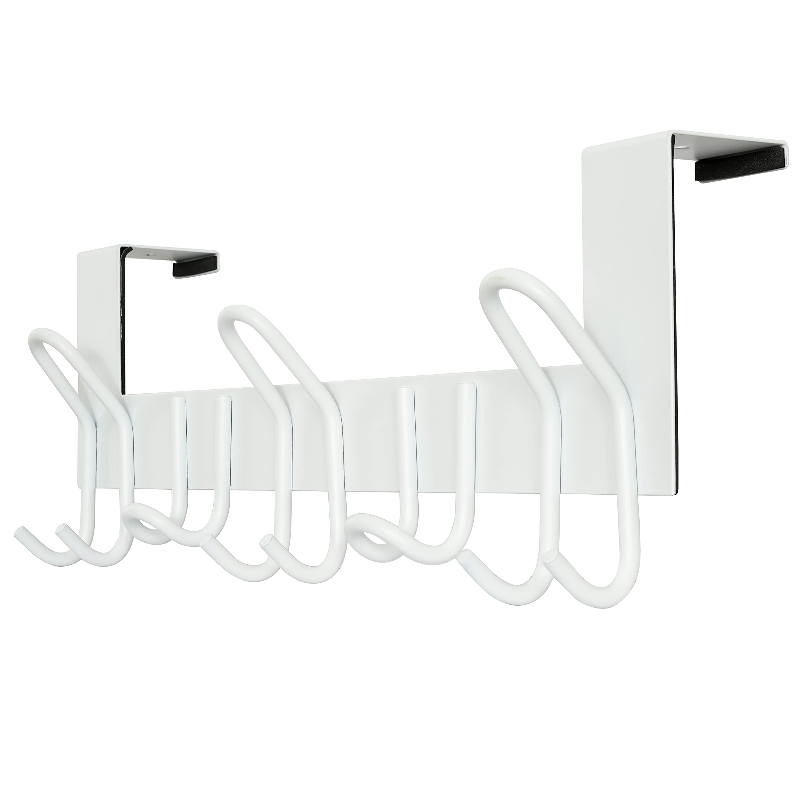 SKOLOO Over The Door Hooks - for Doors up to 1-3/4'' Thickness, Pack of 2, Metal Door Hanger with 11 Hooks, Over The Door Hanger for Coats, Hats, Towels, White
