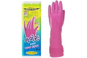 Mamison Quality Kitchen Non-Slip Reusable Rubber Gloves Pink Color, Cleaning, Kitchen, Pet Care, Washing (1 Pairs, Medium)