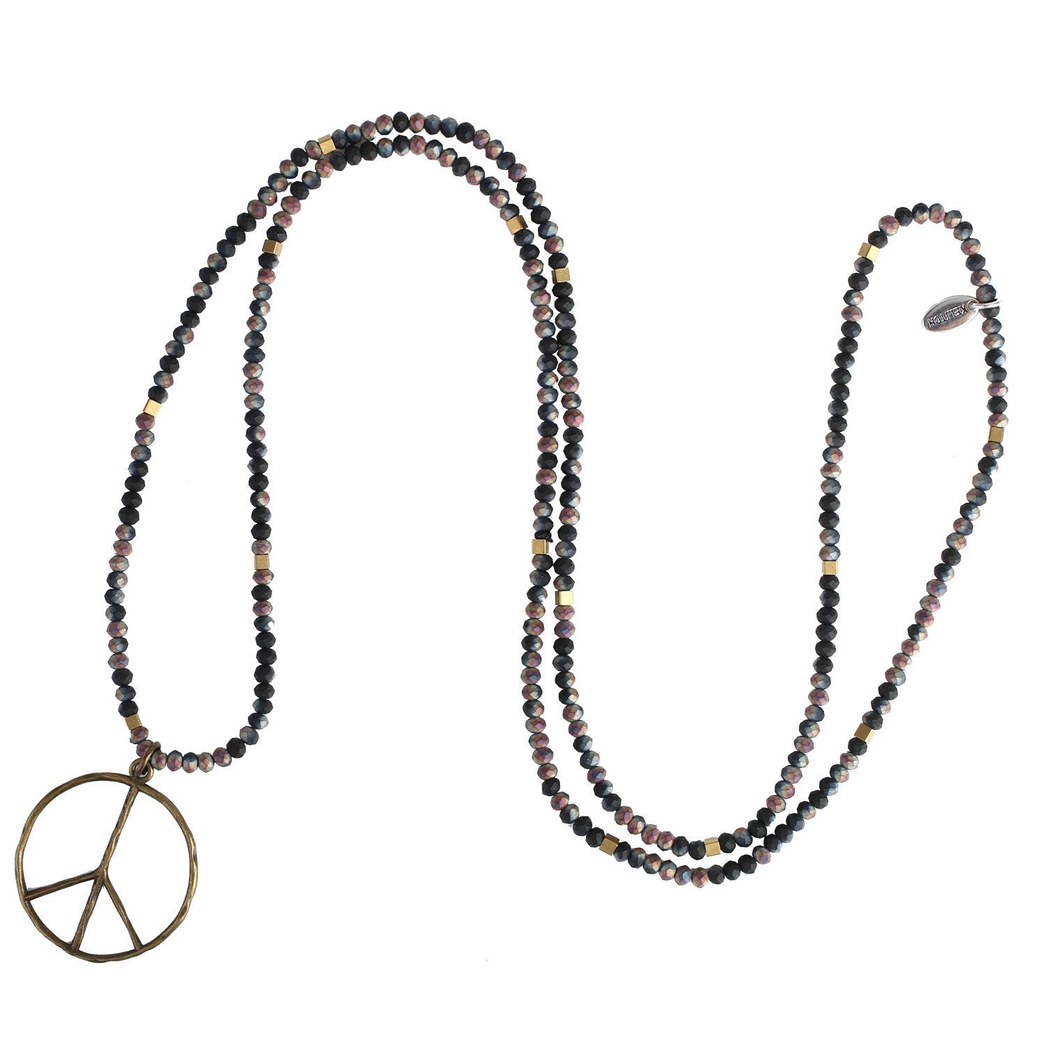 KELITCH Classic Peace Pendant Necklace Love Hippie Frosted Crystal Beaded Long Chain Necklaces