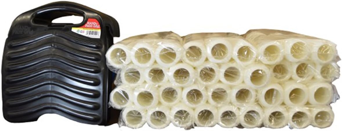 Handy 5 Gallon Paint Grid and Bulk 9" x 3/8" Nap White Woven Paint Roller Covers - Pack of 36 Roller Covers and 12 Paint Grids