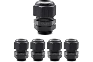 Tnuocke 5 PCS Nylon Cable Glands 3/4" NPT,Waterproof Adjustable Diameter 10-18mm Cable Connectors,Plastic Cable Gland Joints with Gaskets 3/4 NPT-BK
