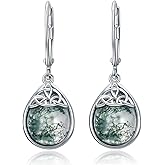PELOVNY Celtic Knot Filigree Earrings for Women 925 Sterling Silver Moss Agate/Birthstone Infinity Earrings Birthday Christmas Jewelry Gifts for Mom Daughter Wife Sister