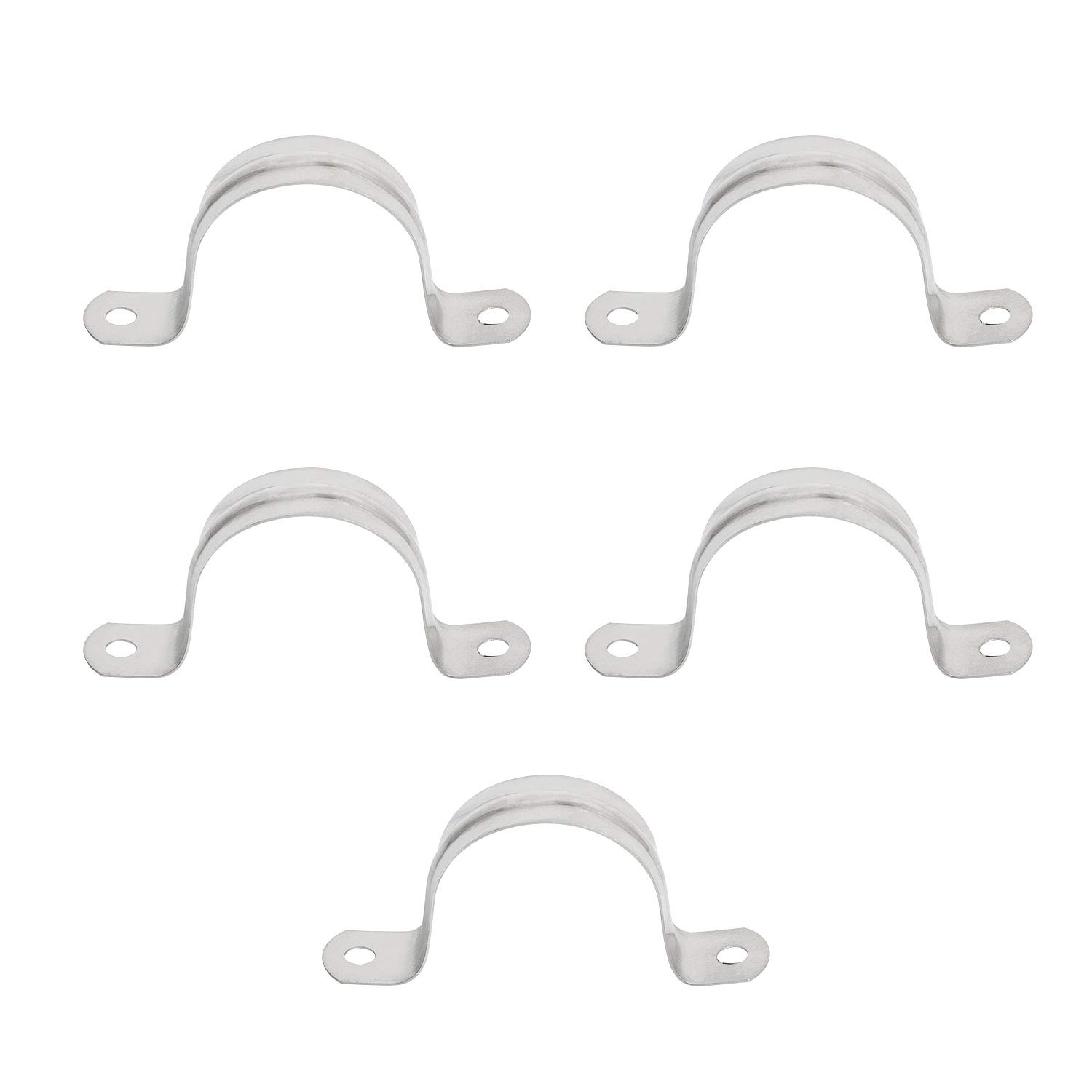 Aopin 50mm Rigid Pipe Strap Clamp 2 Holes Strap U Bracket Tube Strap Tension Clips 201 Stainless Steel, for Pipe Fixing, Silver, 5Pcs
