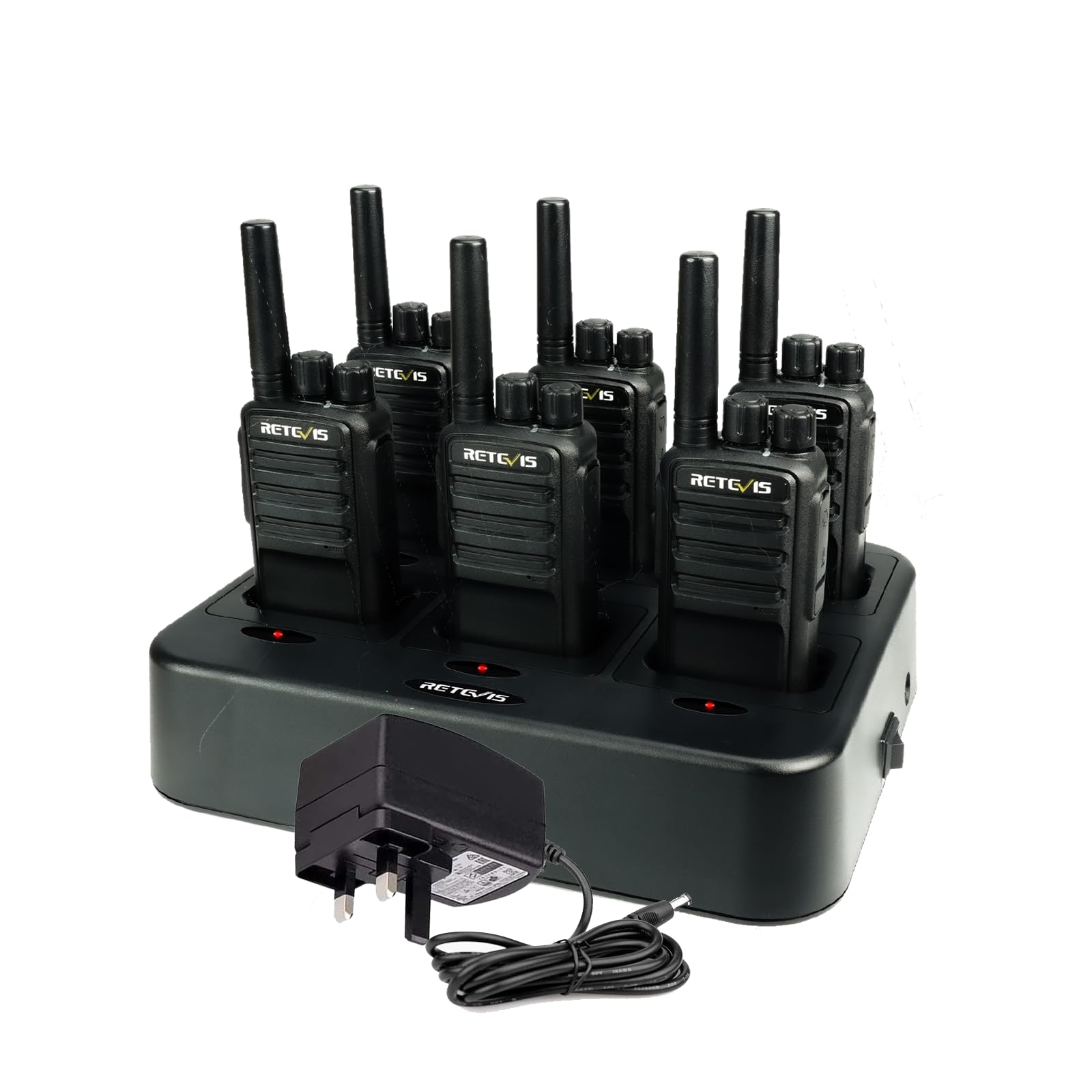 Retevis NR610 Walkie Talkie, AI Noise Cancel, 6-Way Charger, 1200mAh Li-ion, VOX Hands-Free, License-Free, Durable 2-Way Radio, PMR446 Walkie Talkies for Restaurant/Construction(6 Packs, Black)