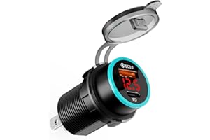 BlueFire USB Car Charger, PD Type C & QC 3.0 USB Fast Charger, Dual USB Charger Socket, USB Power Outlet with LED Voltmeter f