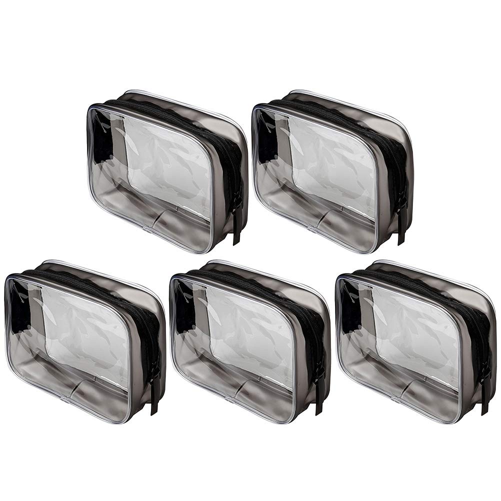 Pack de 5 bolsas tansparentes con cremallera para maquillaje.