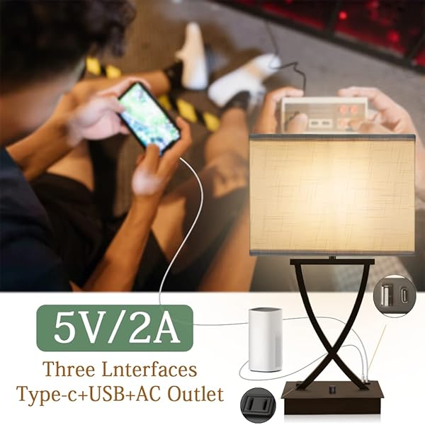 OYEDIS FULLY DIMMABLE MEDIUM TABLE LAMP FOR BEDROOM WITH TYPE C/USB CHARGING PORT AND 1 AC OUTLET WHITE SHADE 21.38″ BEDSIDE NIGHTSTAND LAMP FOR LIVING ROOM OFFICE AND HOTEL BULB INCLUDED