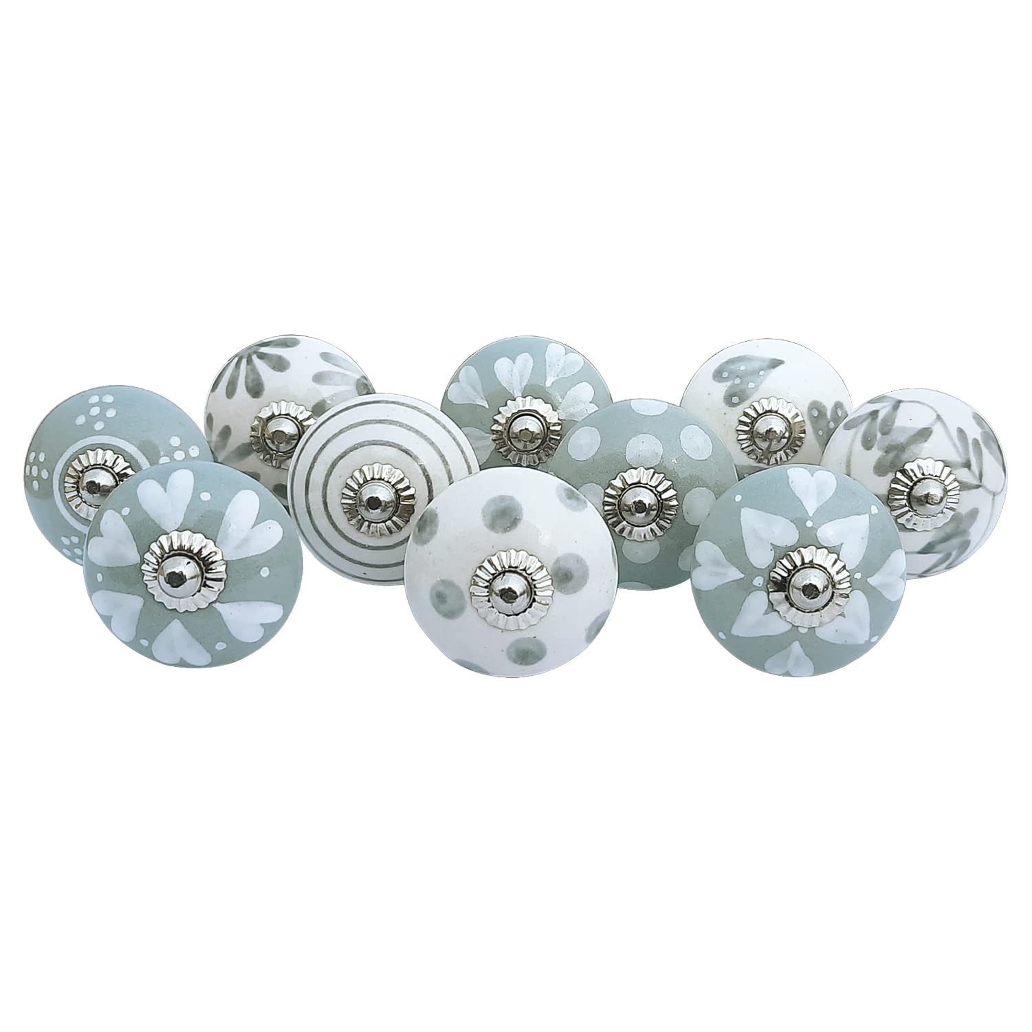 Royal Kraft Vintage Light Cadet Grey Hand Painted Ceramic Pull Knobs for Kitchen Cabinet, Door & Drawer, Wardrobe, Cupboard (Set of 10) Sknob004 — image 1