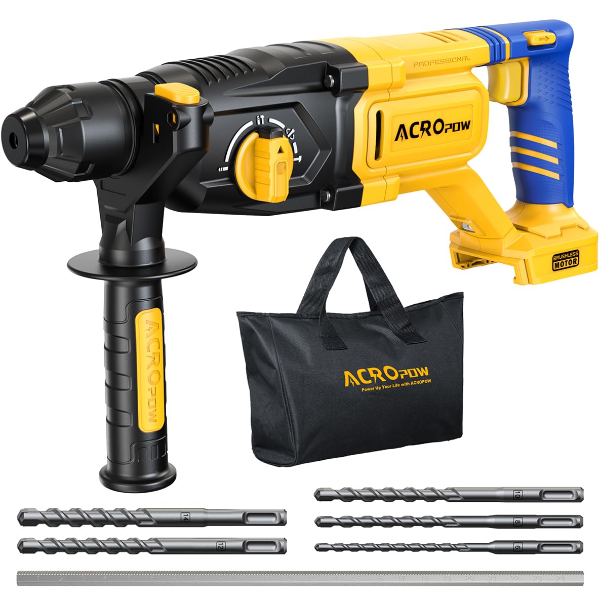 Photo 1 of SDS-Plus Cordless Rotary Hammer Drill for Dewalt 20V Battery?Brushless Motor, Safety Clutch, 4 Functions, LED Light with Vibration Control, 5 Drills with Carry Bag(No Battery)