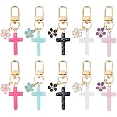 CRAFTYMELODY 10Pcs Plastic Glitter Cross Keychain 5 Styles Opaque Sequins Acrylic Alloy Enamel Pendant Decorations with Swivel Clasps Flower Pendant Keyrings Accessory Purses Handbags Decoration