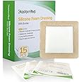 Silicone Adhesive Foam Dressing with Gentle Border 4"x4" 15 Pack, Painless Removal Highly Absorbent Bed Sore Wound Bandage for Leg Ulcer, Foot Diabetic Ulcer Wound Care