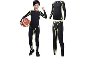 TERODACO Boys Thermal Underwear 2 PCS Athletic Base Layer Kids' Compression Shirts and Leggings Set
