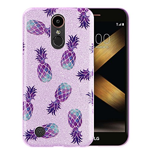 FINCIBO LG K20 Plus Case, Shiny Sparkling Purple Bling Glitter TPU Silicone Protector Cover Case For LG K20 Plus/Harmony VS501/LV5 K10 2017 M250 M257 - Purple Pineapple Pattern