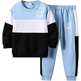 Toddler Baby Boy Clothes Cartoon Face Print Colour Blocking Sweatshirt + Sweatpants Outfits Set
