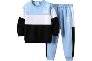 CAKANER Toddler Baby Boy Clothes Cartoon Face Print Colour Blocking Sweatshirt + Sweatpants Outfits Set