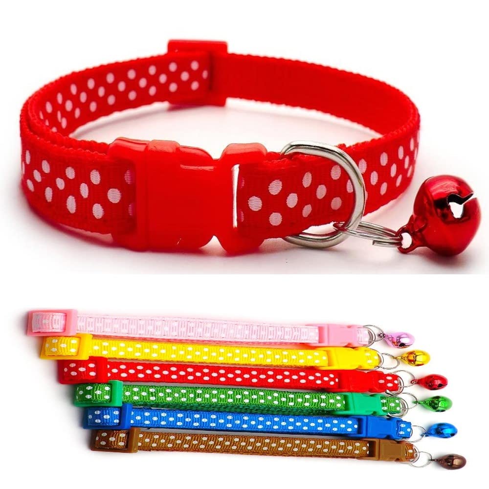 Small Dog Puppy Pet Collar Spot Design with Bell Nylon Adjustable Size 19-32cm Red
