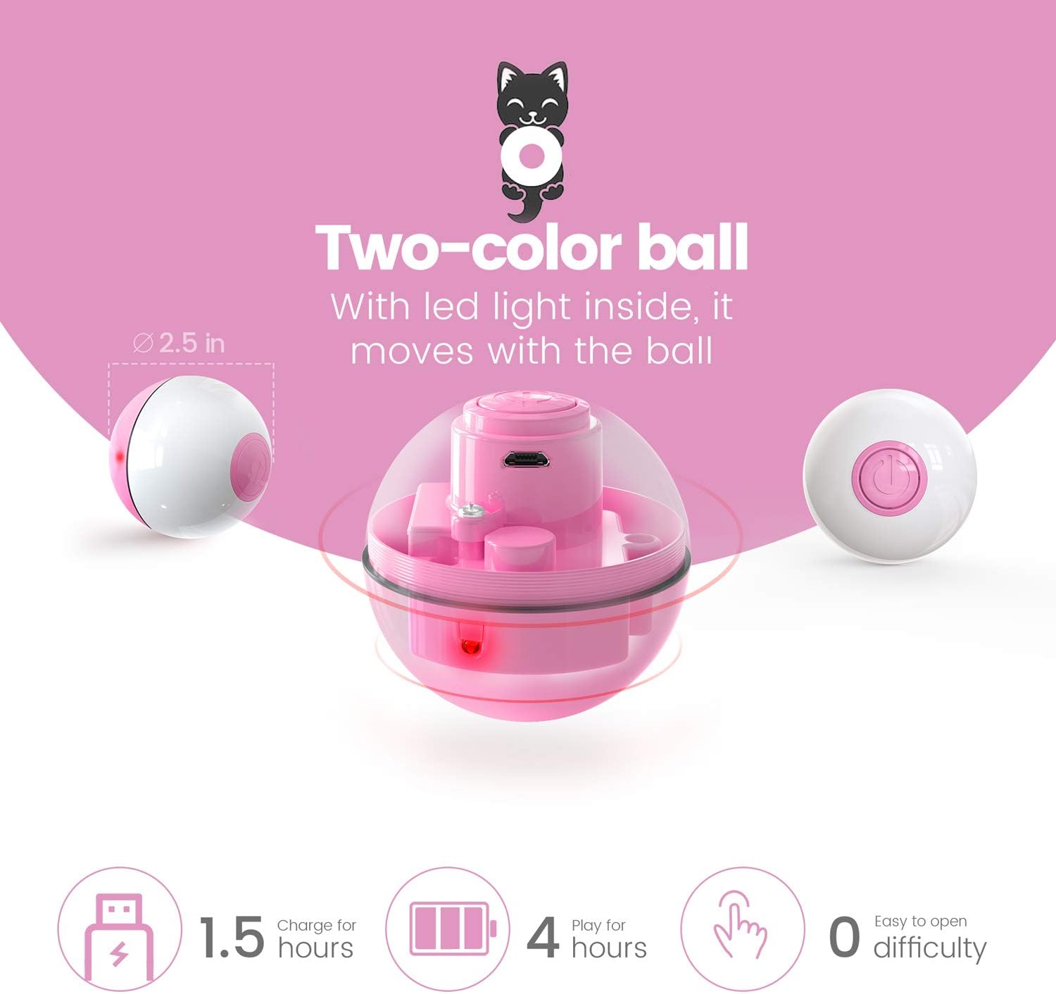 IOKHEIRA Interactive Cat Toys Ball (3rd Gen) Wicked Ball for Indoor Cats, Auto 360° Self-Rotating & USB Rechargeable with LED Red Light Toy for Your Kitty : Pet Supplies