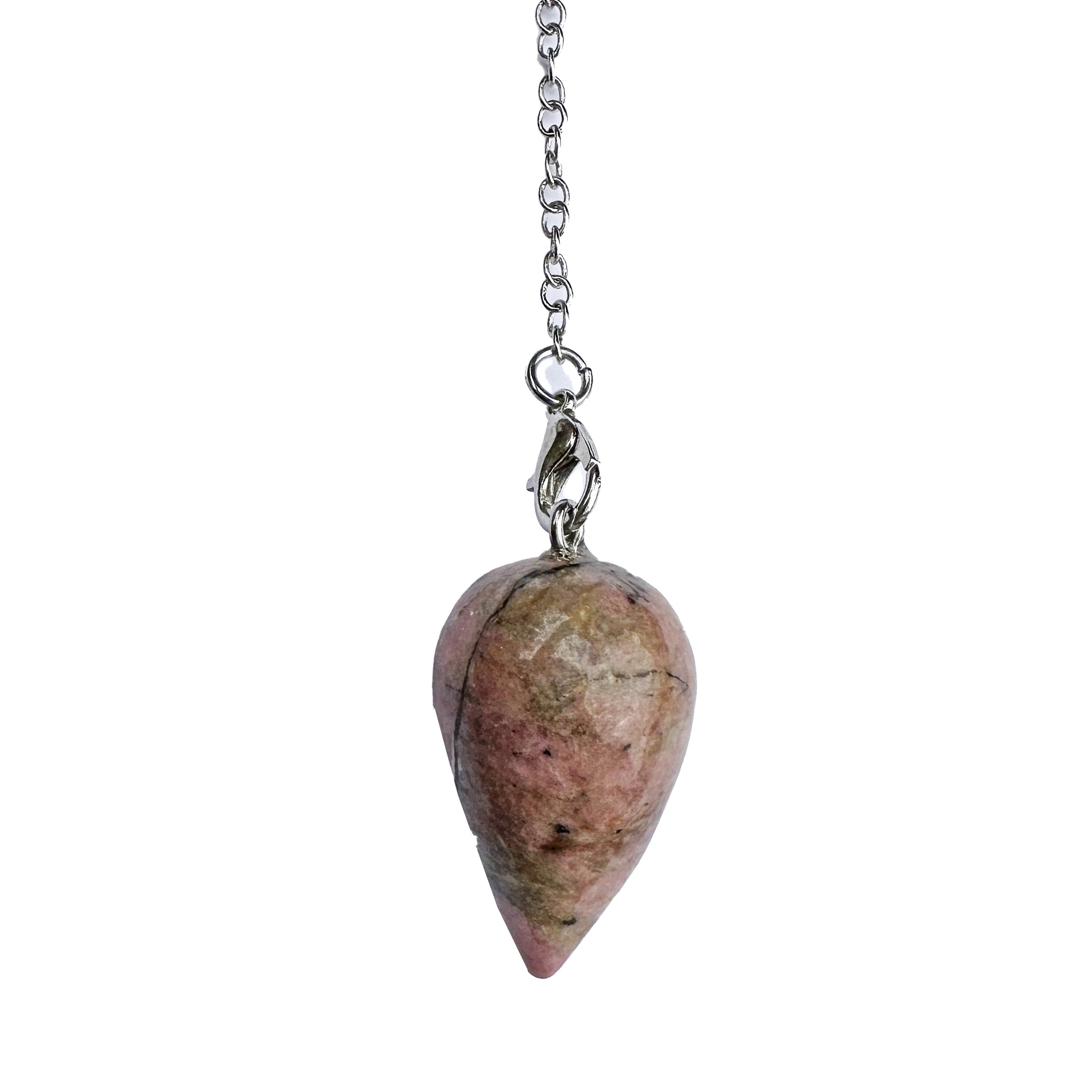 Divination Pendulum with Rhodonite Water Drop, Dowsing Pendulum, Natural Stone Pendulum, Vintage Crystal Pendulum for Radiesthesia, Pendulum Chakra Reiki Divination (Rhodonite)