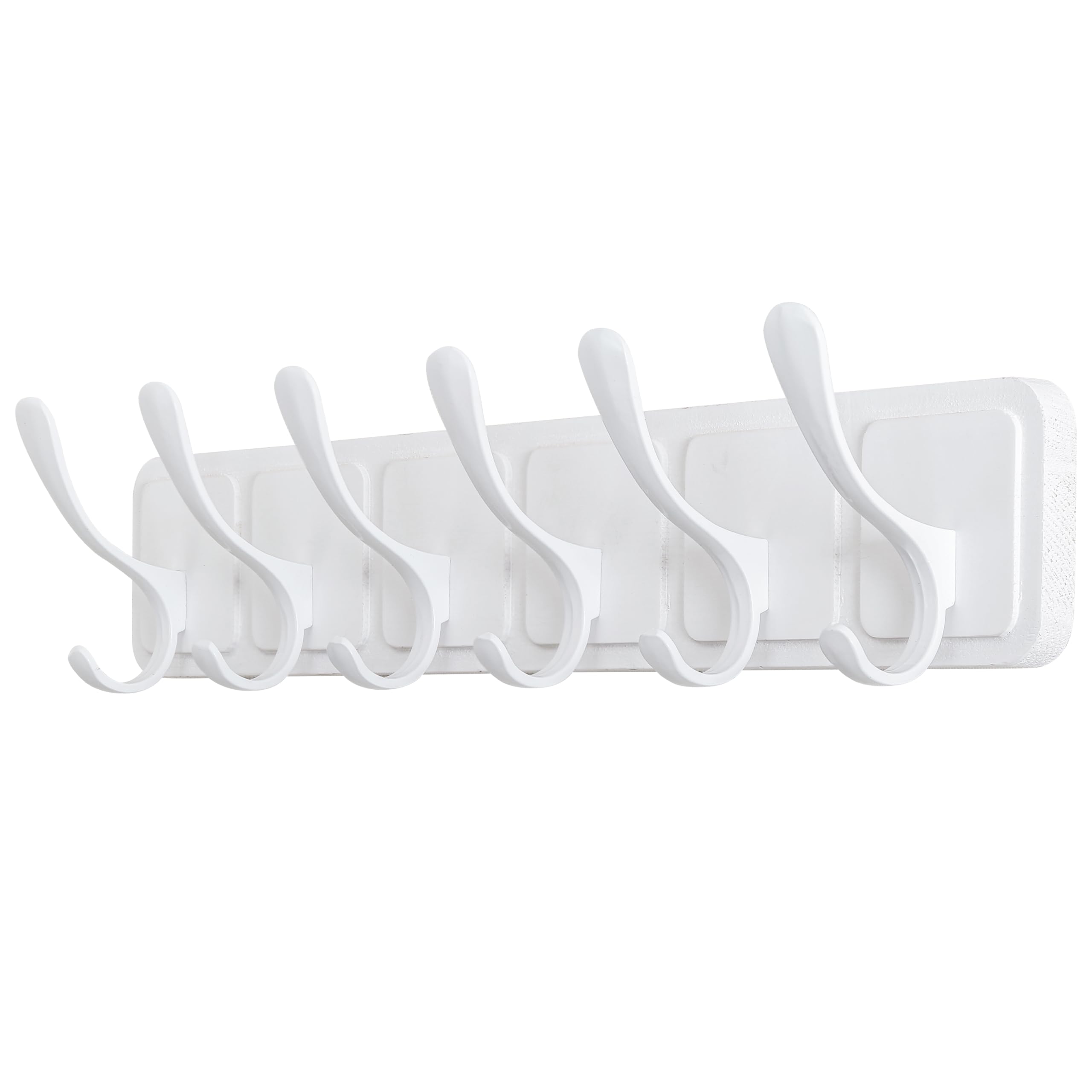 SKOLOO Coat Rack Wall Mount - Scandi-Style Wooden Carved-Block Coat Hook, Wall Coat Hanger with 6 Hooks for Hanging Coats, Hats, Clothing, Scarfs, White