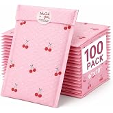 Cozymood 6x10" Bubble Mailers 100 Pack Cherry Pattern Pink Padded Envelopes | Usable Size 6x9" Waterproof Self Seal Cute Bubble Envelopes for Small Business Mailing Envelopes for Jewelry, Gifts #0
