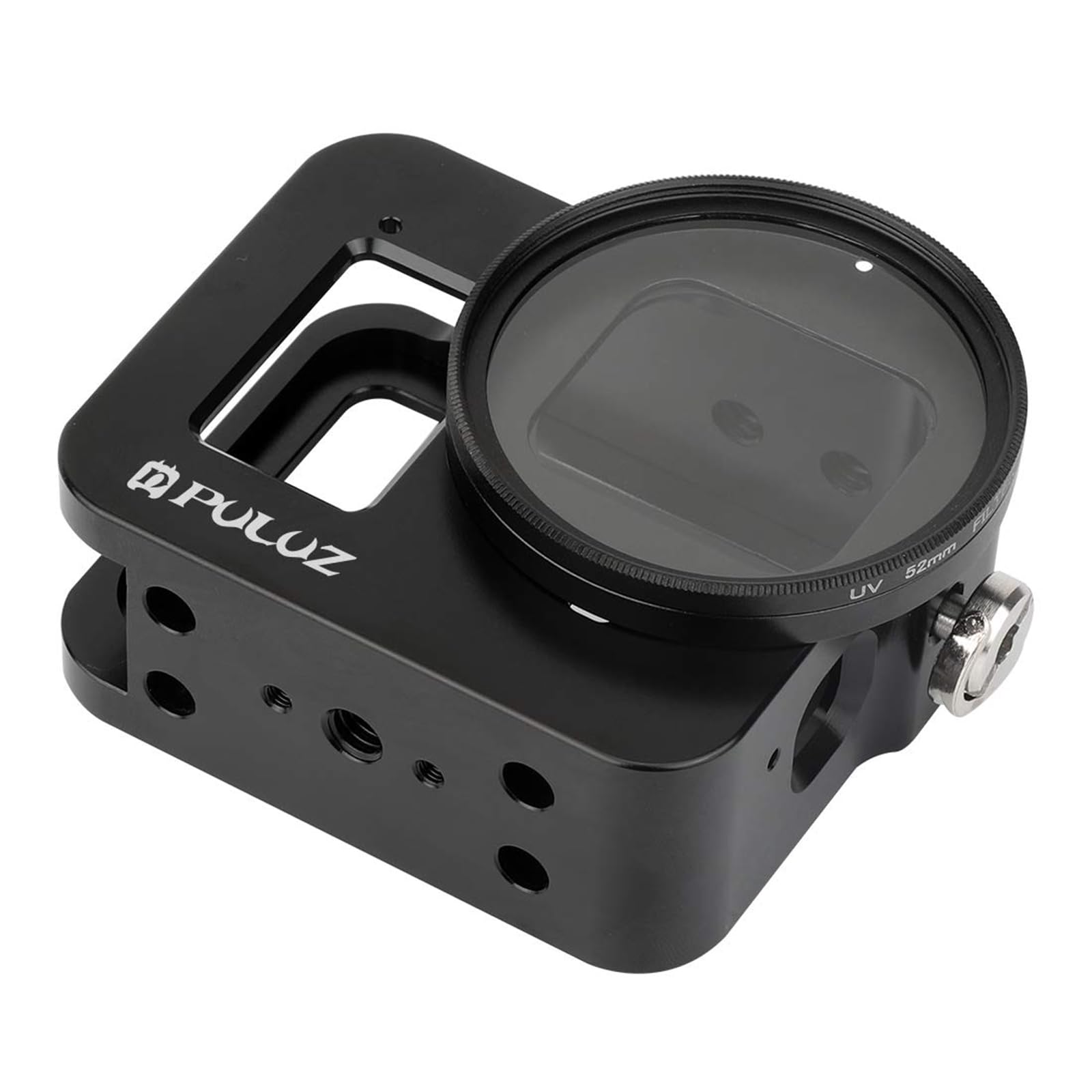 PULUZ for GoPro Hero 8 Black CNC Aluminum Alloy Housing Shell Case Protective Cage with Insurance Frame & 52mm UV Lens for GoPro HERO8 Black