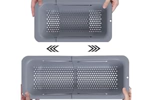 Aluski Over the Sink Retractable Adjustable Colander Strainer Basket - Double-layer Vegetable Washing Basket For Fruits, Drain Cooked Pasta and Dishes - Extendable Strainer - Kitchen Essentials