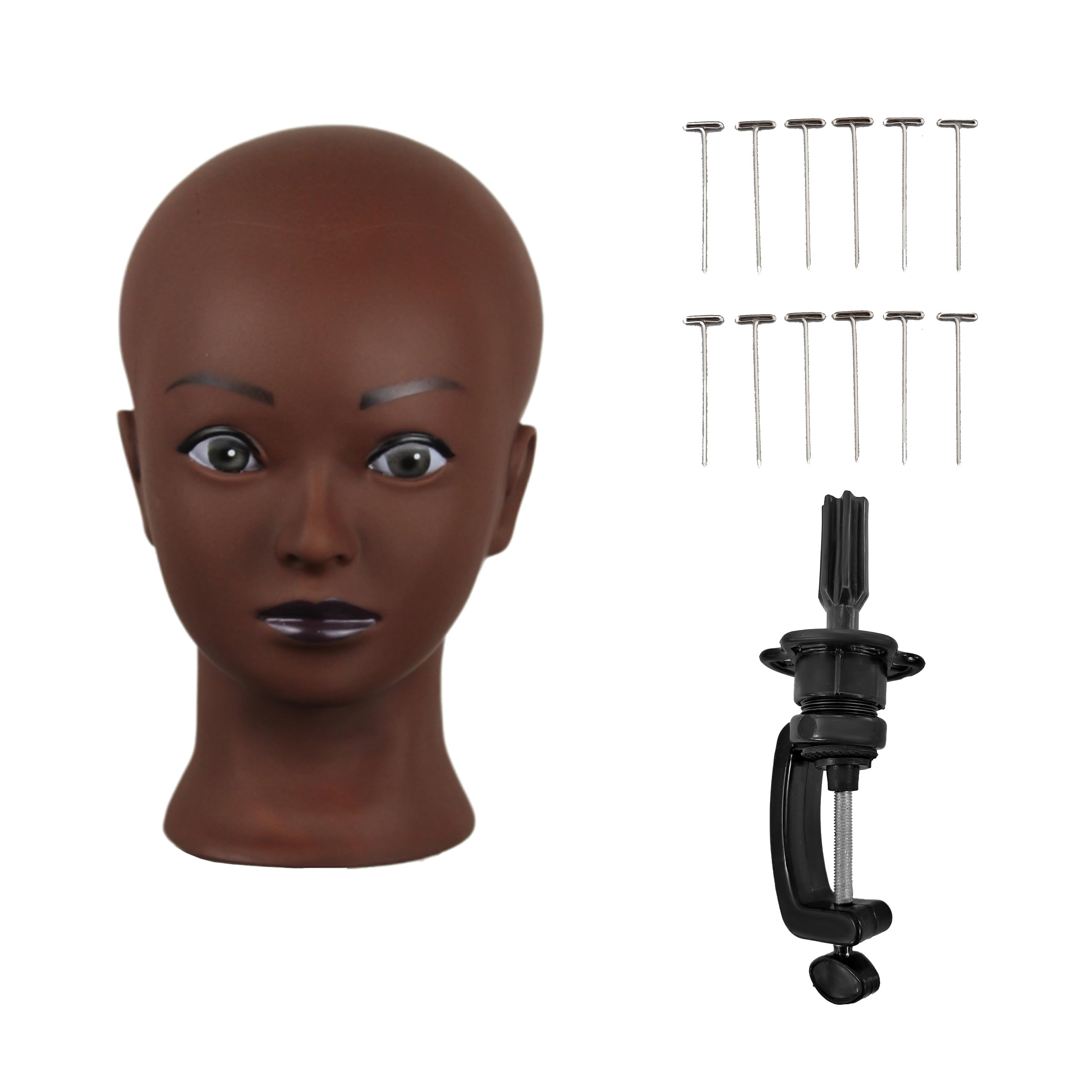 Eye-catching wig displays: bald model heads, afro wig stands and model heads for wigs and make-up techniques - show off your style! (go bareheaded) (black)