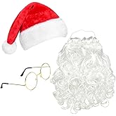 Yxtwaeh 3 Packs Santa Costume Accessories Christmas Santa Hat White Beard Glasses for Men Women Xmas Cosplay Dress Up
