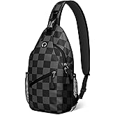 xspgrnm Gray Black Checkered Sling Bag Crossbody Chest Bag for Women Men,Water Resistant Lightweight Casual Crossbody Bag with Adjustable Strap, Travel Hiking Daypack Shoulder Backpack