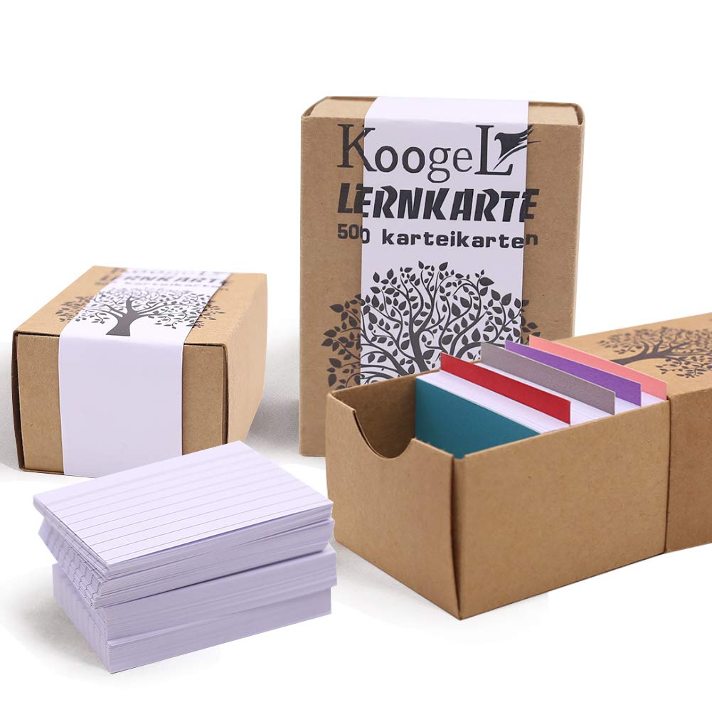 Koogel Karteikarten, 500 Blatt Lernkarten A8 weiß liniert Lernkartei Mini Kraftpapier Karten für Vokabel Lernen
