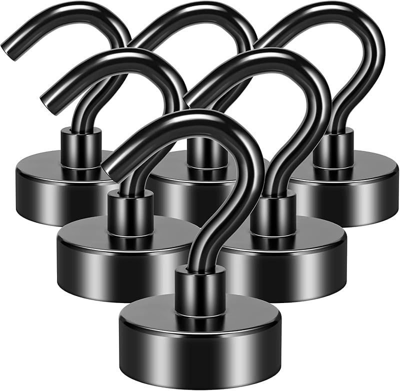 FINDMAG Magnetic Hooks 6 Pack 28 lb Neodymium Black Heavy Duty