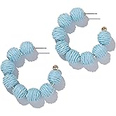 Raffia Hoop Boho Earrings - Cute Rattan Handmade Colorful Earrings for Women - Unique Summer Jewelry