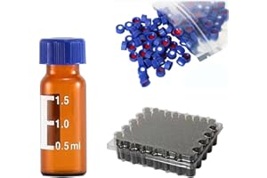 RGULICX 2mL Autosampler Vials, Amber 9-425 HPLC Vials with Screw Cap, White PTFE & Red Silicone Septa, Borosilicate Sample Vial with Writing Area and Graduations, 100 Pcs