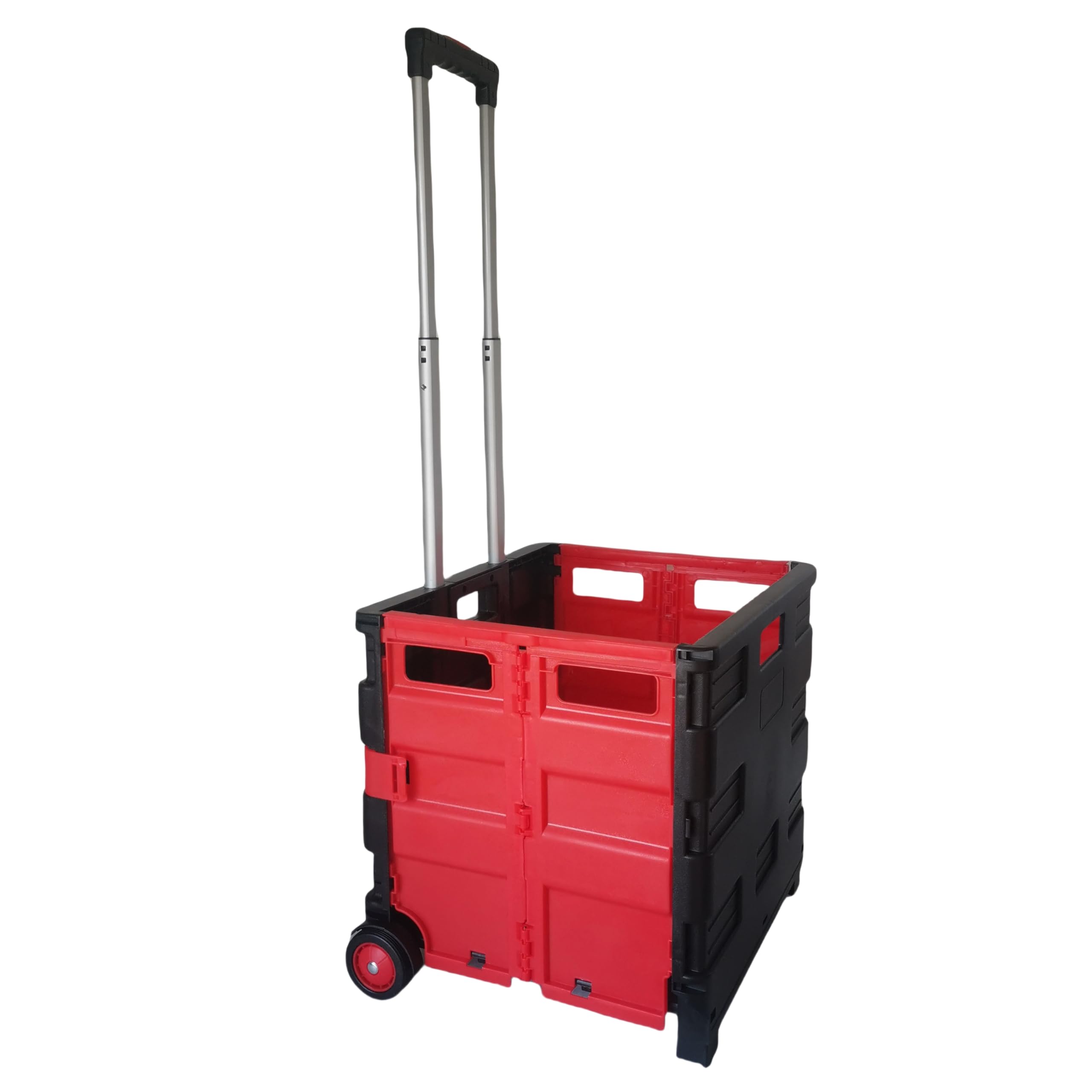 Seco Square Handle Large Collapsible Foldable Plastic Crate Trolley - Black & Red