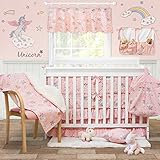 Brandream Unicorn Crib Bedding with Bumpers Blush Pink Baby Bedding Girls Nursery, 100% Soft Cotton, 11 pieces