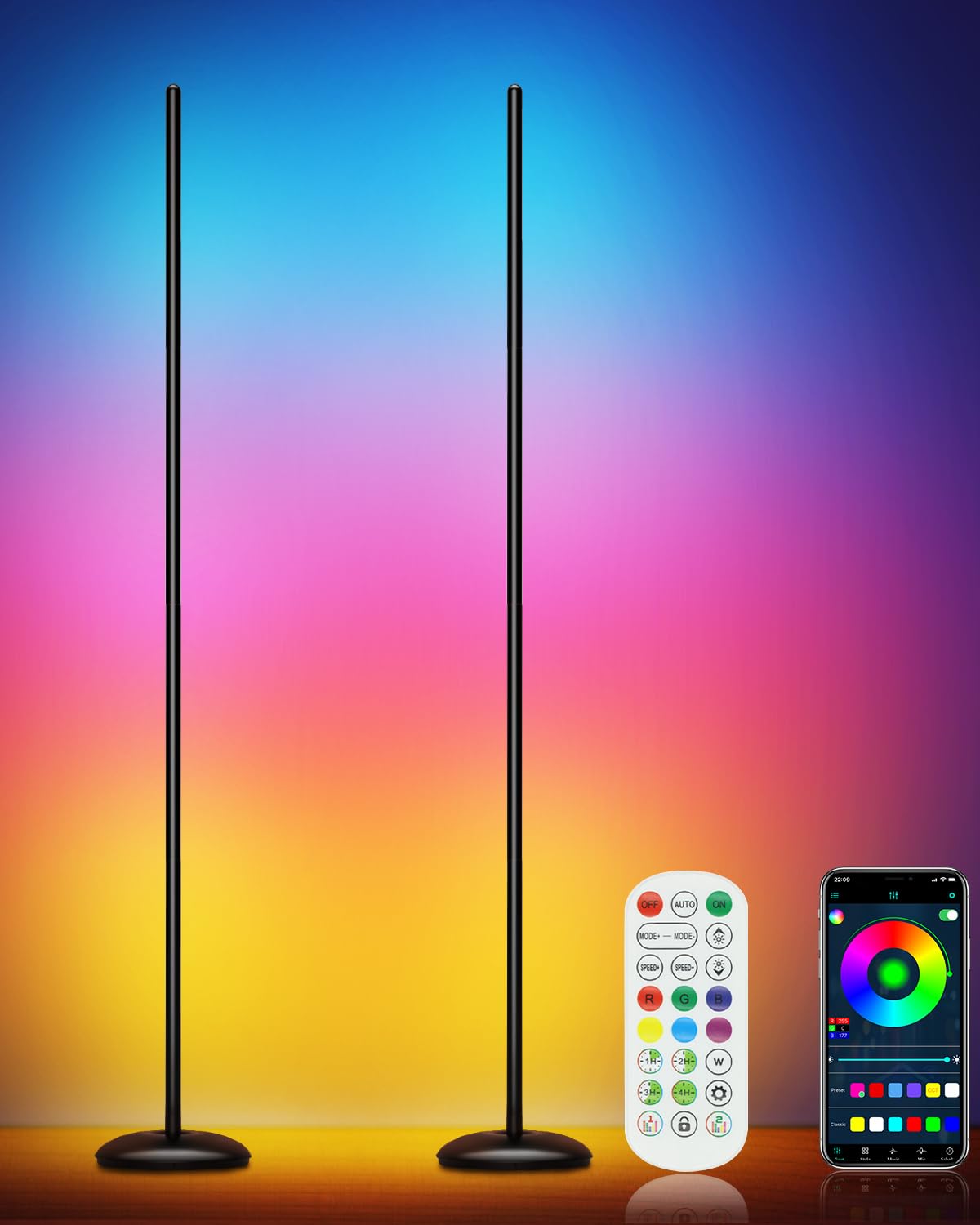Photo 1 of Vexinat Corner Floor Lamp - 2 Pack LED Corner Lamp with App/Remote/Button Control, Smart LED Floor Lamp with Music Sync and 16 Million Colors, Color Changing Standing Lamp for Living Room, Bedroom
