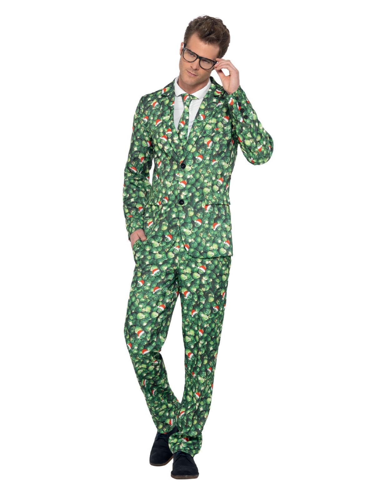 Smiffys Brussel Sprout Suit, Green with Jacket, Trousers & Tie, Stand Out Suits Fancy Dress, Xmas Dress Up Costumes Halloween