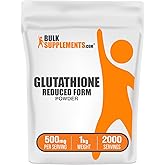 BulkSupplements.com Glutathione Reduced Powder - Glutathione Supplement, Reduced Glutathione Powder - Glutathione 500mg, Gluten Free, 500mg per Serving, 1kg (2.2 lbs) (Pack of 1)