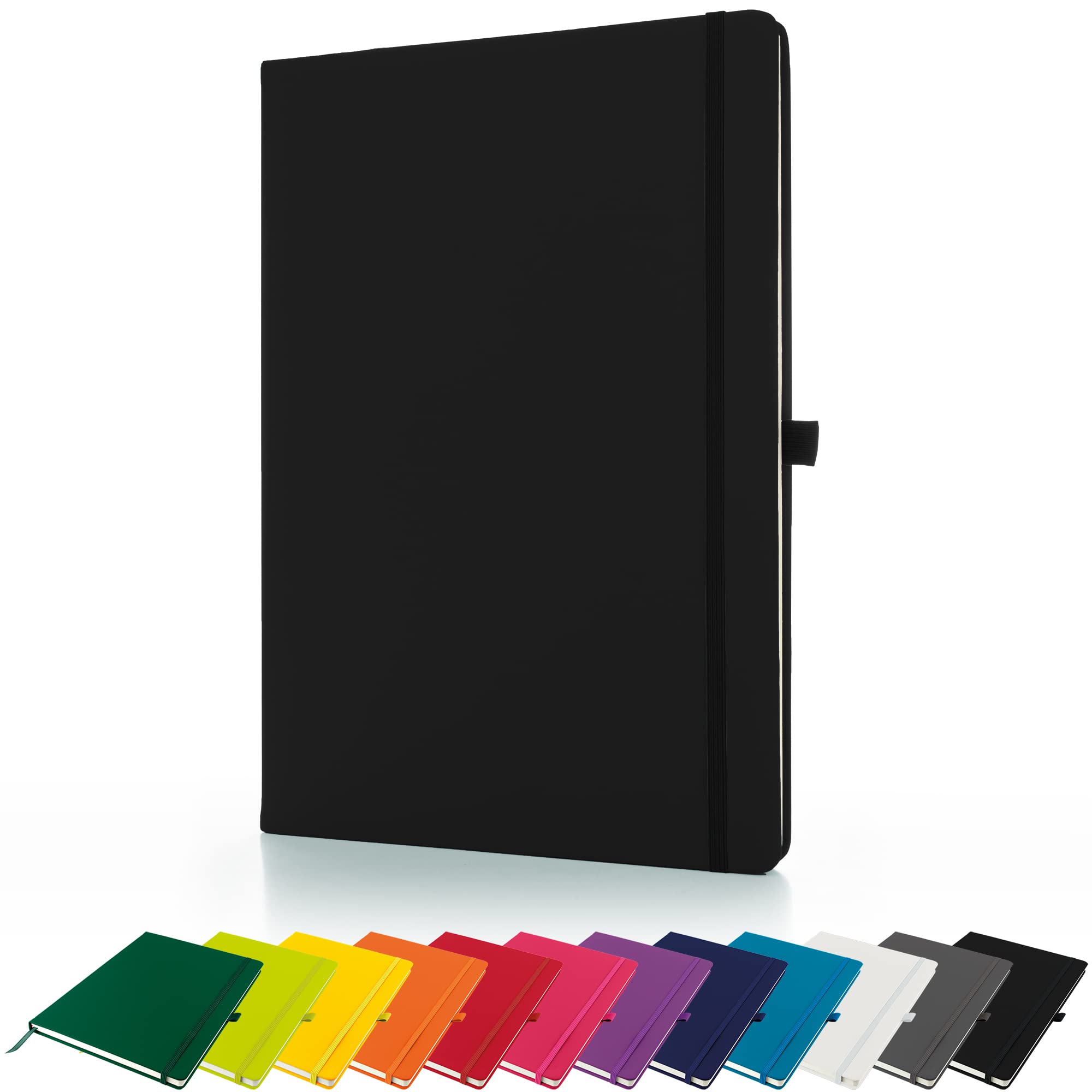 Savvy Bee Premium A4 Notebook New Lined Hardback Journal with Pen Loop,196 Page, Elastic Closure and Ribbon Marker Notepad Note Book Notes Pad (Black)