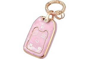 OFFCURVE Key Fob Cover with Keychain for GMC Yukon/Yukon XL Terrain Acadia Sierra Key Fob Case for Chevy Chevrolet Suburban Tahoe Car Accessories Smart 6 Buttons Key Protector, Pink/Pattern Random