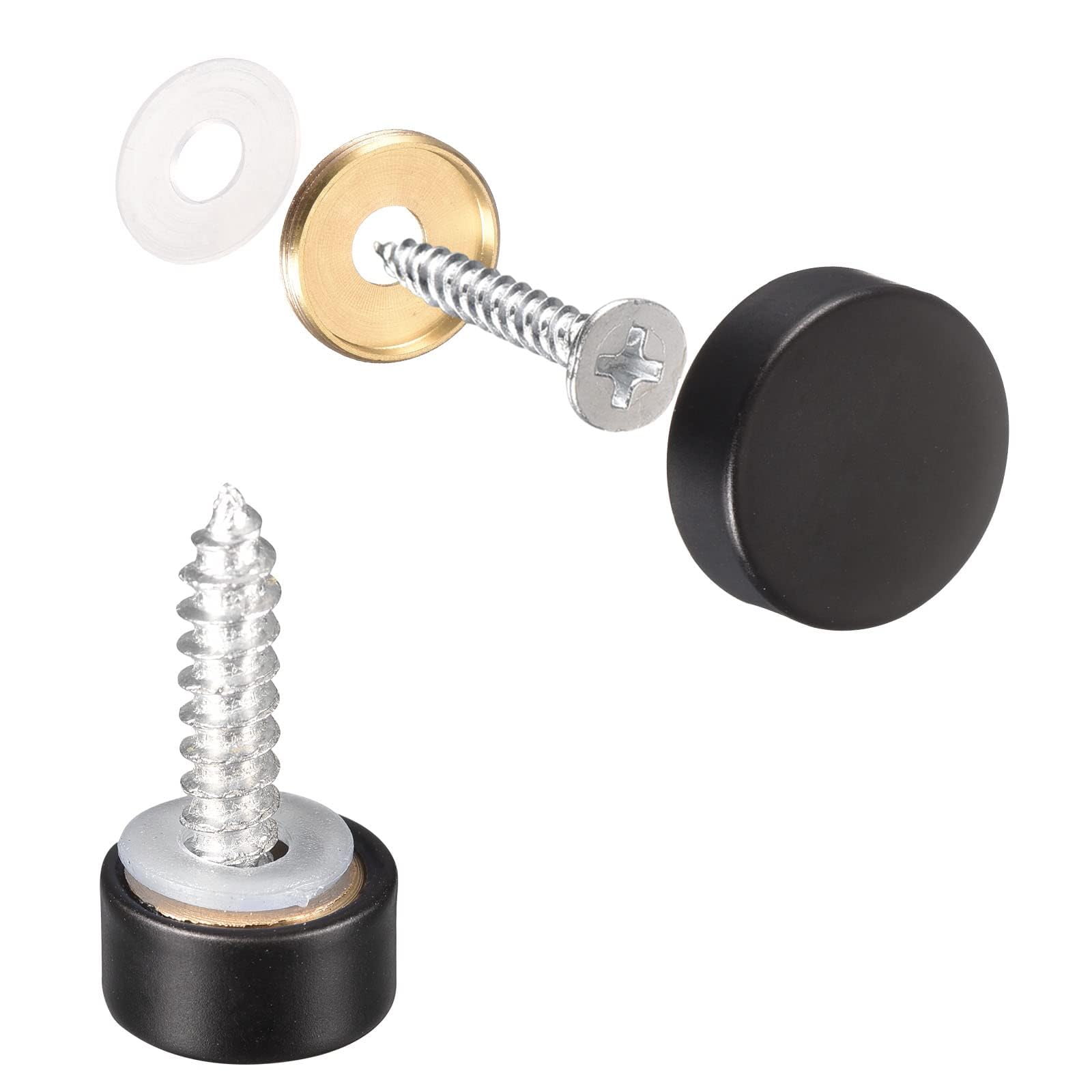 TOP-VIGOR 6Pcs Mirror Screws, 10mm brass Mirror Screws Cap Nail with Washers, Decorative Cap Covers Polished Mirror Nails for Mirrors, Furniture Fittings, Tables, Wardrobes, Glass, Black