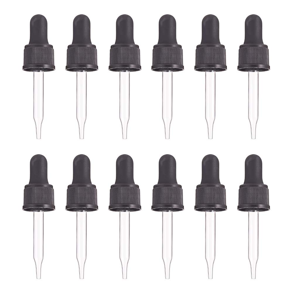 PH PandaHall 12pcs Glass Eye Droppers for Essential Oil 15ml (1/2 Ounce) Pressure Rotating Cover Oil Droppers Pipettes Roller Tops for Essential Oil Bottles